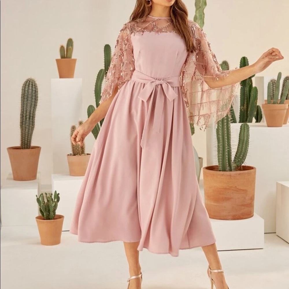 Pink Sequin Mesh Dress